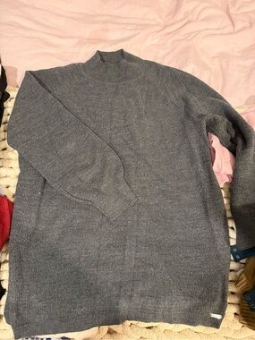 Calvin Klein Gray Mock Neck Ribbed Sweater